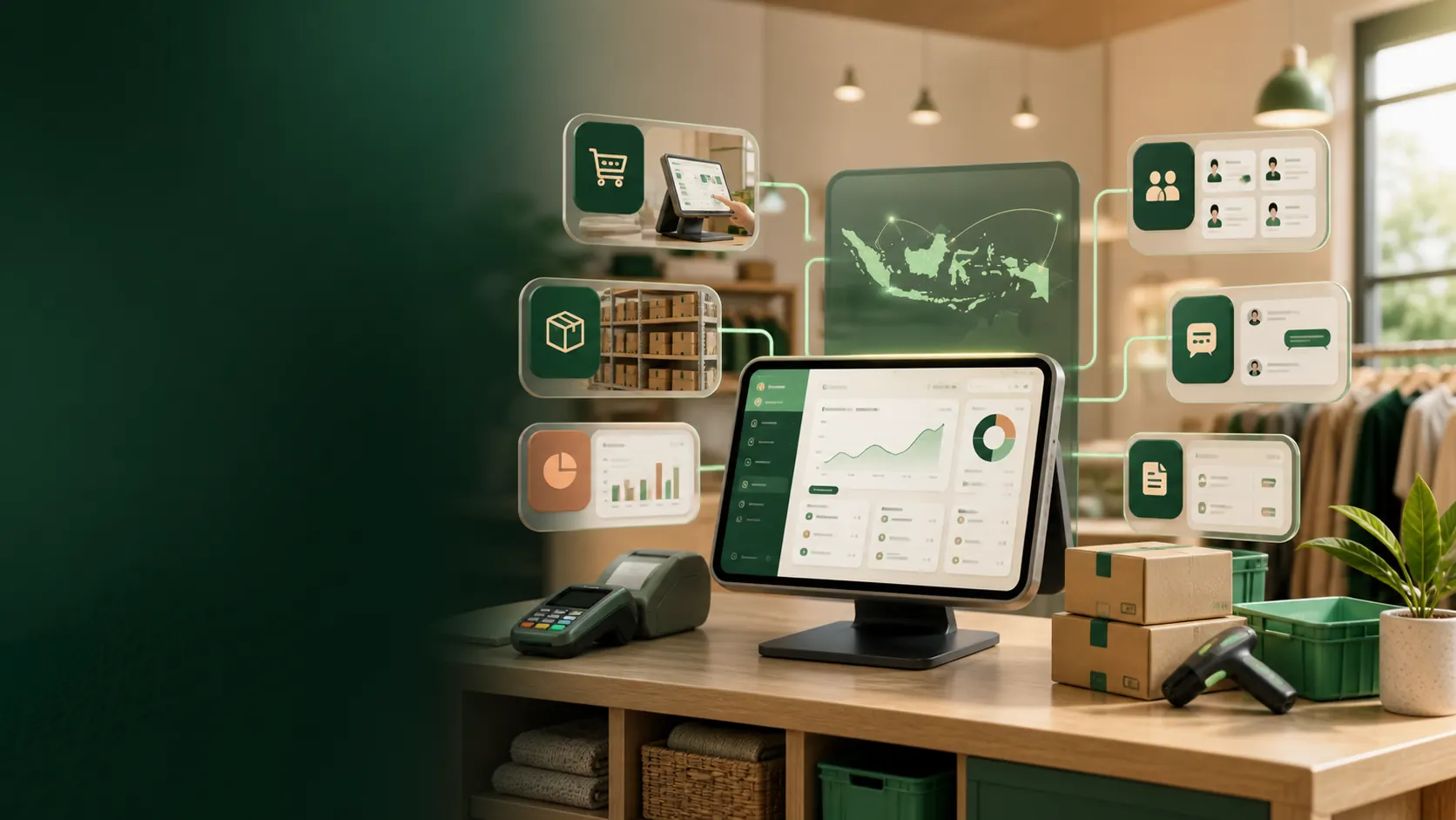 Pemilik toko memantau kasir, stok, pelanggan, dan laporan dari dashboard Catatin Pemilik toko memantau kasir, stok, pelanggan, dan laporan dari dashboard Catatin